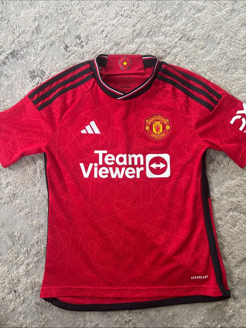 Adidas Red and Black Manchester United Home Soccer Jersey size 11/12Y
